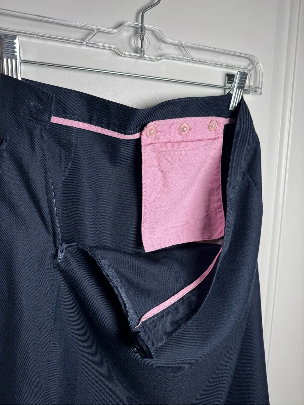 Lands’ End Navy A-Line Skirt Button Detail Side Zip Size 2 Classic